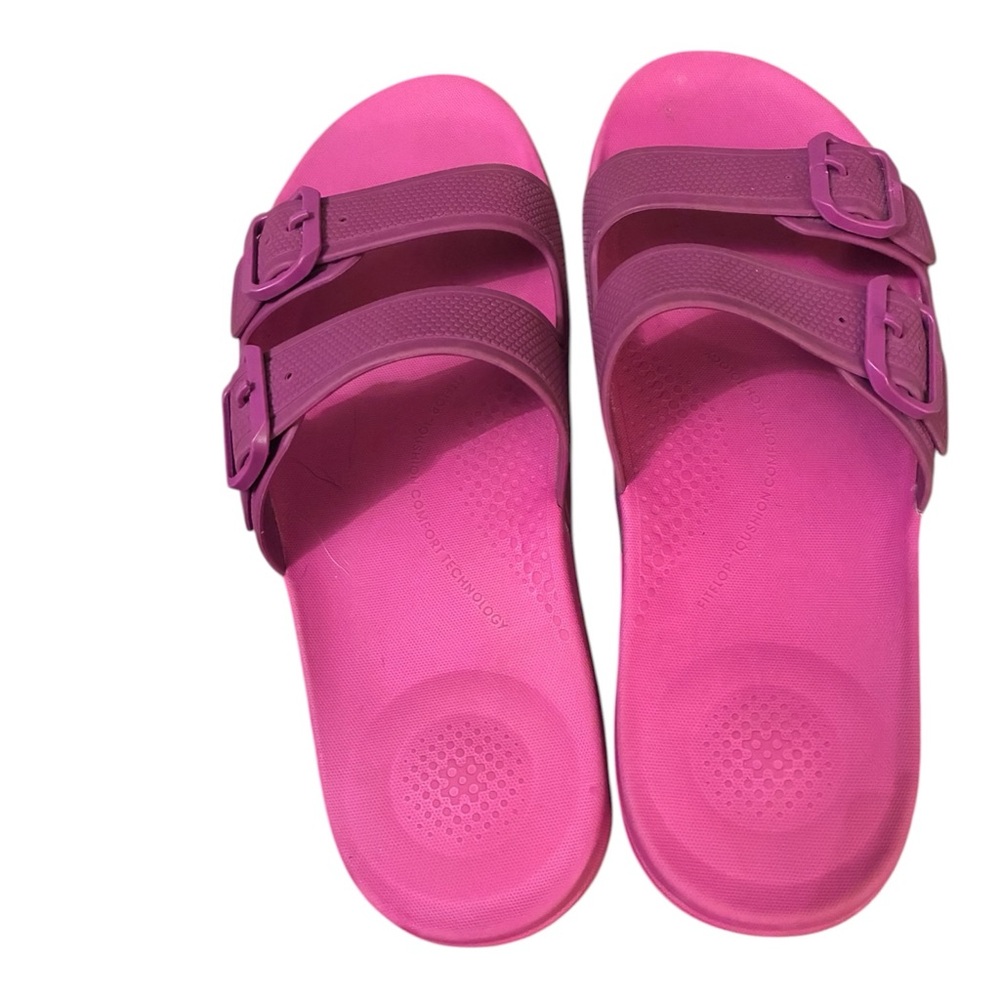 🌸 FitFlop iQushion™ Two-Bar Buckle Slides in Berry Pink Size 43 US Size 11/12 🌸 - Picture 3 of 6